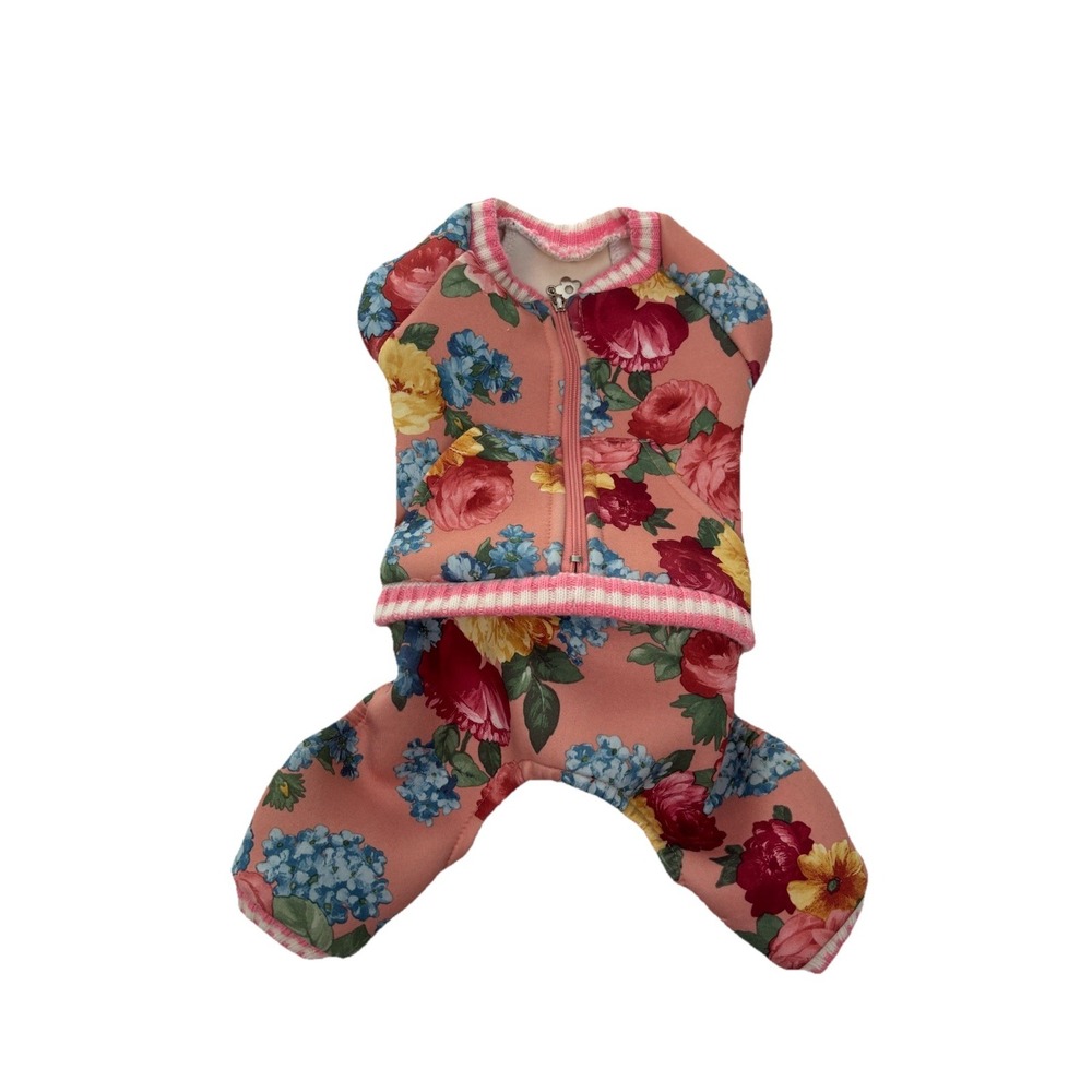 Unbranded Floral Dog Jumper Zip Up Neoprene Cottagecore Pink Multi M